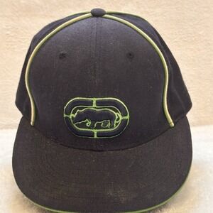Vintage Y2K Ecko‎ Unltd Rhino Black & Green Men's 7 1/4 Fitted Cap